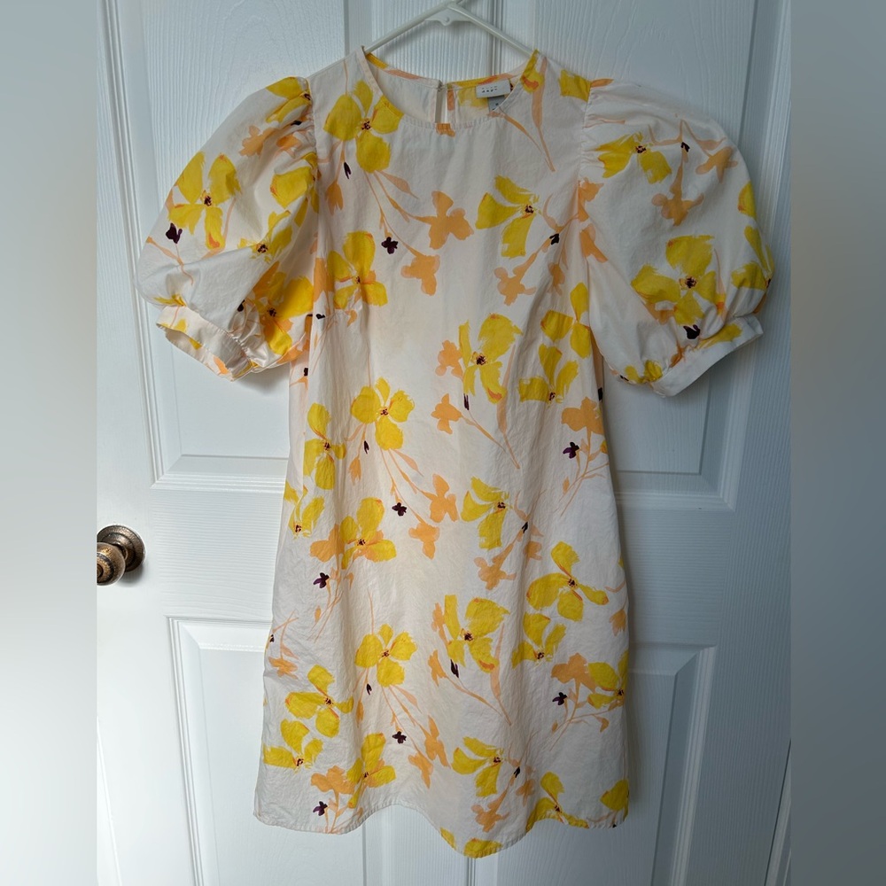 A New Day Yellow & White Puff Sleeve Floral Mini Dress Size Small
